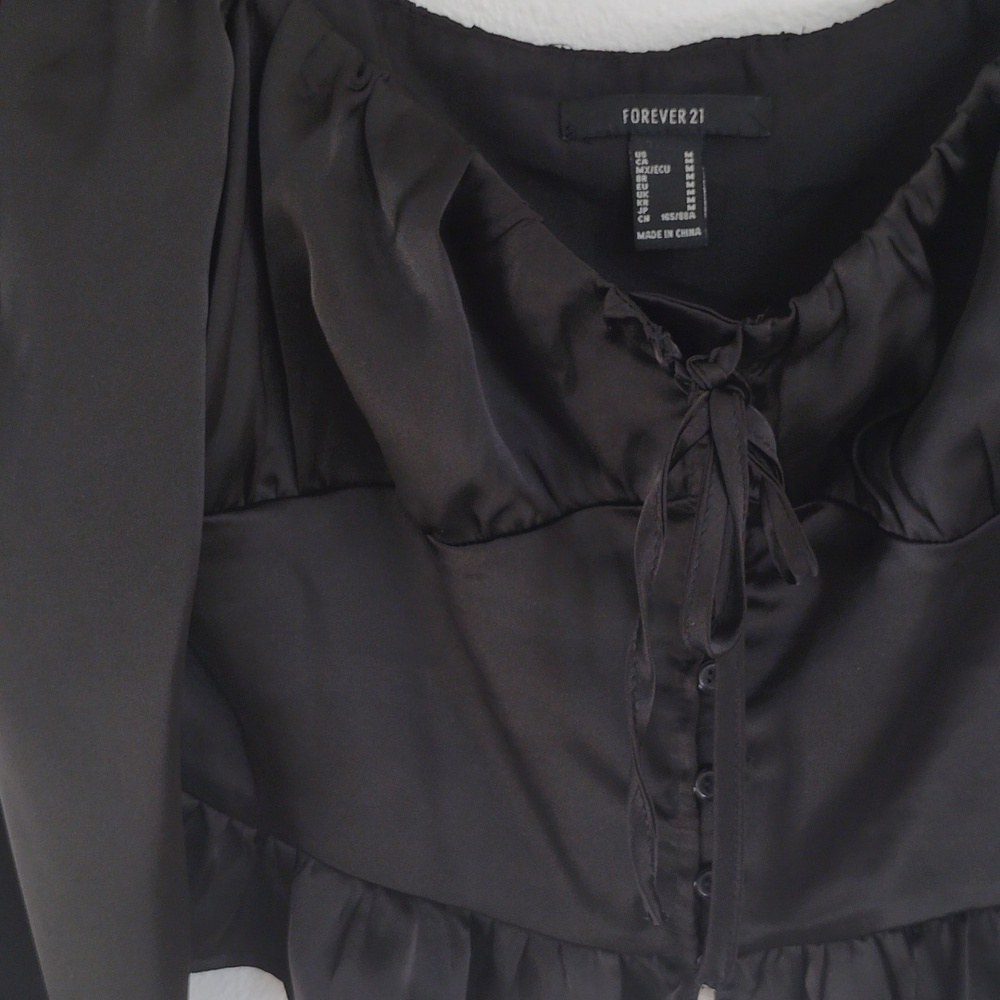 Forever 21 Womens Satin Babydoll Peasant Corset Top Sz M Coquette Long Sleeves